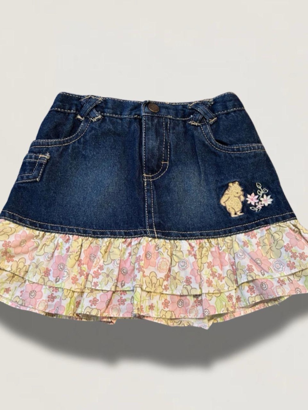 Vintage Disney (Classic Pooh) Denim Skirt (Built-in Shorts)